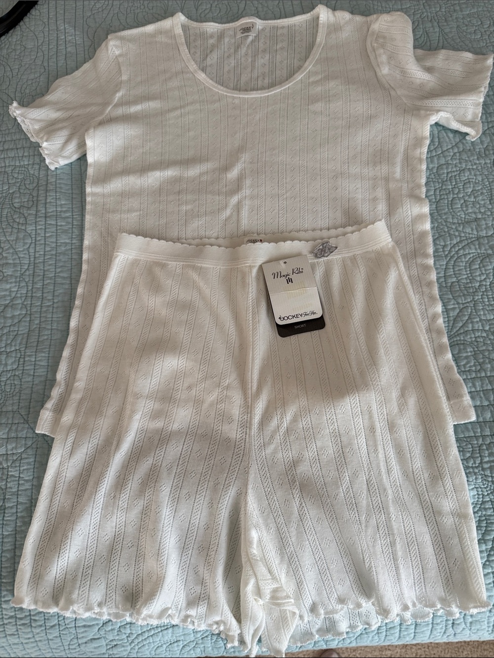 Jockey White Ribbed Knit Short Sleeve Top & Shorts Set
